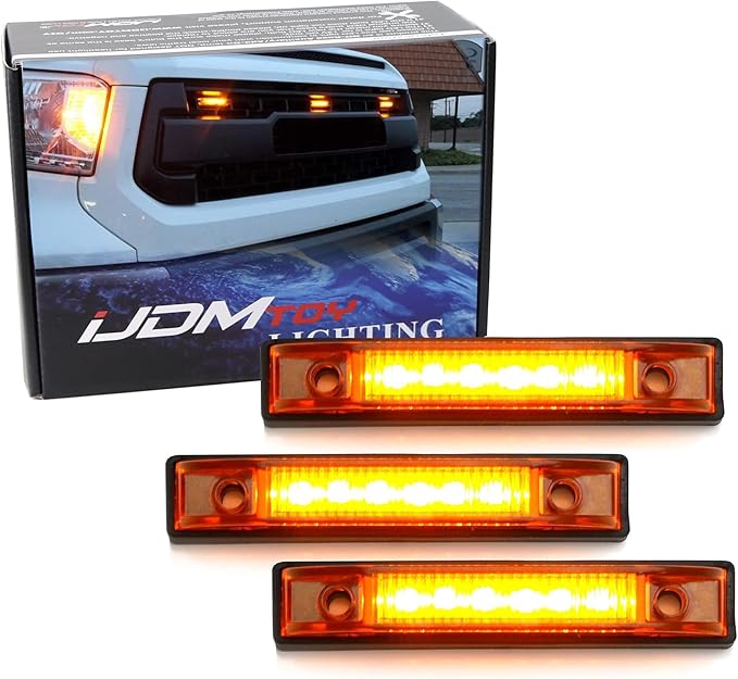 iJDMTOY 3pc Amber LED Center Grille Running Light Kit Compatible With 2014-2021 Toyota Tundra w/TRD Pro Grill (Amber Lens w/Wiring and Hardware)