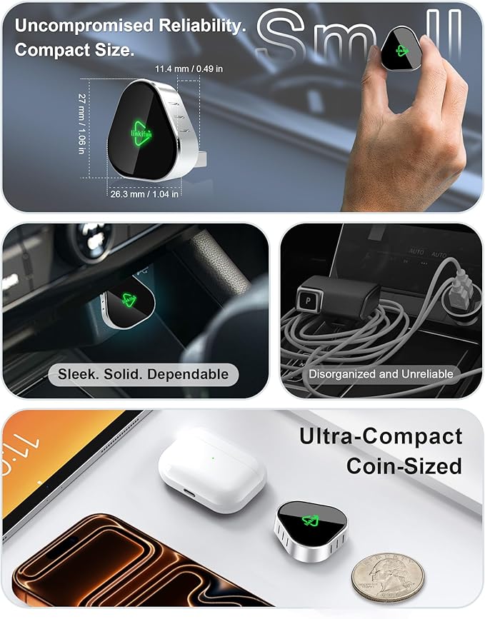 Mini Wireless Carplay Adapter, Compatible with Apple iPhone iOS 10+ Android 11+, Plug & Play, Compact Design for iPhone & Android with USB-A/Type-C Port