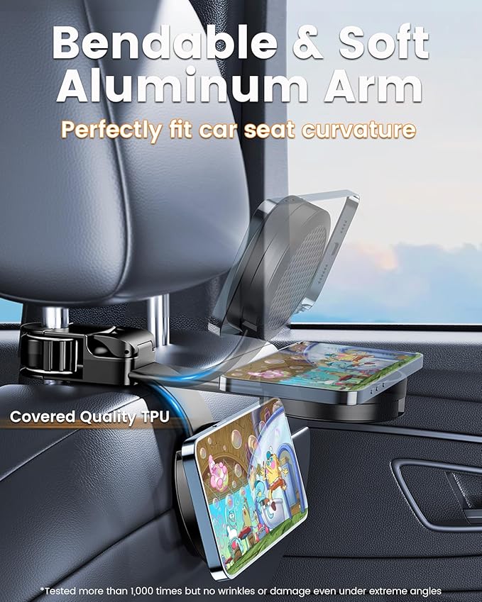 Magsafe Phone Holder for Backseat, Hideable Storage Key Bag & Bendable Strong Magnetic Seat Phone Holder for Kids iPhone 15 Pro Max