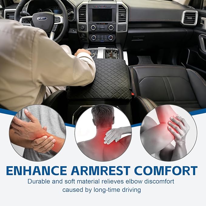 Thick Armrest Cover for 2015-2020 F150, 2017-2022 F250 F350 F450, 2018-2024 Expedition,Bucket Seat Center Console Covers Lid Protector Seat Box Cushion Pad With Pockets Storage Bag,F150 Accessories