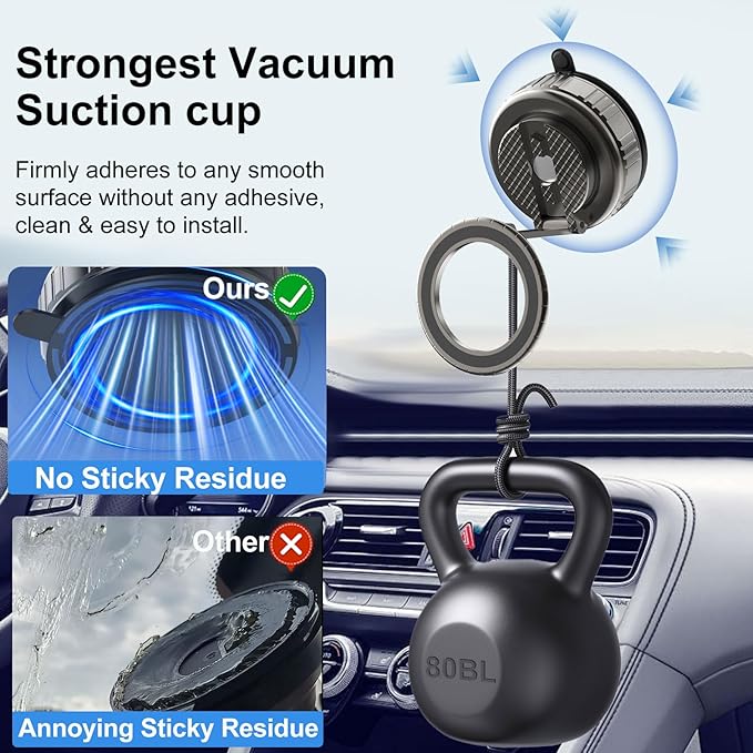 Kairiyard Phone Holders for Your Car, Ultra Vacuum Suction Cup Magnetic Car Phone Holder Mount 360° Adjustable Foldable Cars Phone Stand Compatible with MagSafe iPhone All Smartphones