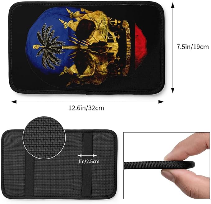 Haitian Flag Haitian Skull Car Armrest Cover Auto Center Console Pad Soft Car Armrest Cushion Handrail Box Universal Decoration Cushion