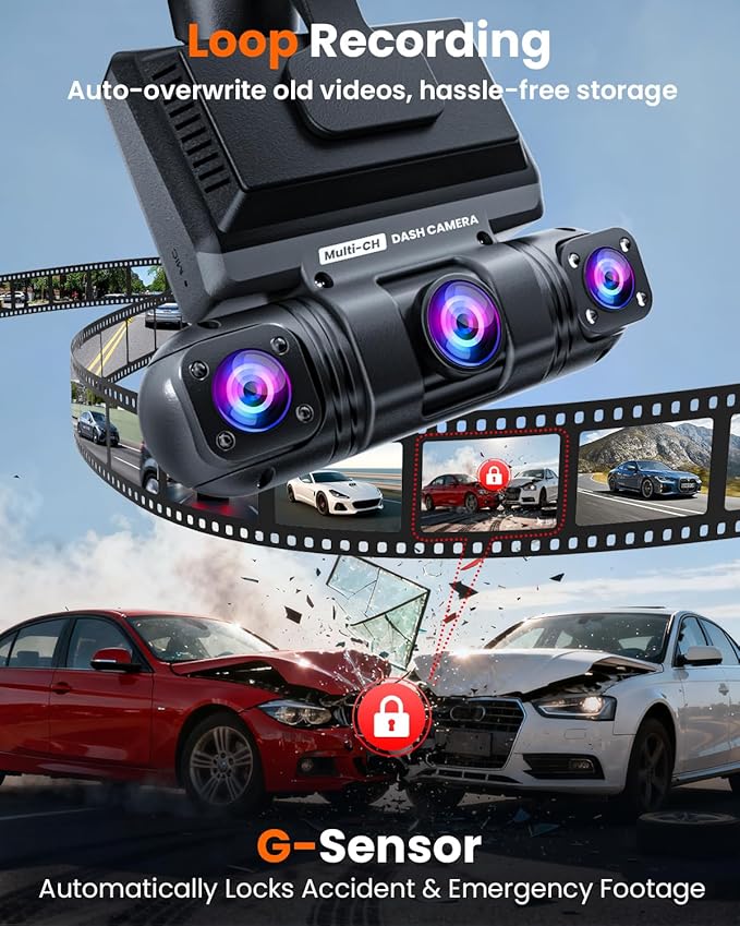 ENLIK Dash Cam Front and Rear 360 Dashcam 4 Channel Car Camera Dash Camera for Cars, QHD 2K+1080P*3 Camara with 128GB Card, 5G WiFi &APP Control, Night Vision/G-Sensor, 168°Wide Angle, Parking Mode