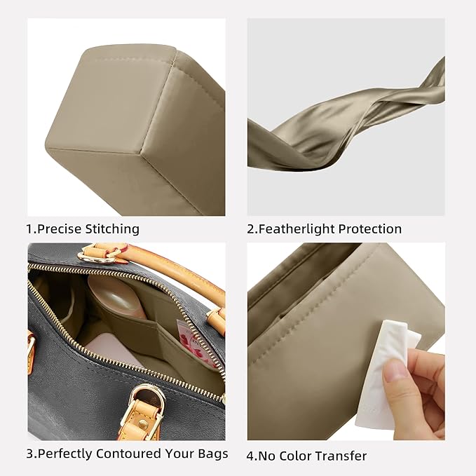 DGAZ Silk Purse Organizer Insert Fits LV Speedy 16/20/25/30/35/40/45 bags，Silky Smooth Bag Organizer，Luxury Handbag & Tote Shaper(Etoupe grey,SP40)