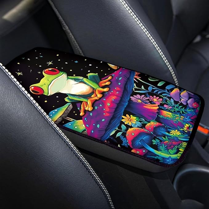 Dreaweet Mushroom Frog Center Console Cover Car Accessories for Women Interior Soft Comfort Vehicle Center Console Armrest Cover Pad Universal Fit Most Cars SUV Sedan