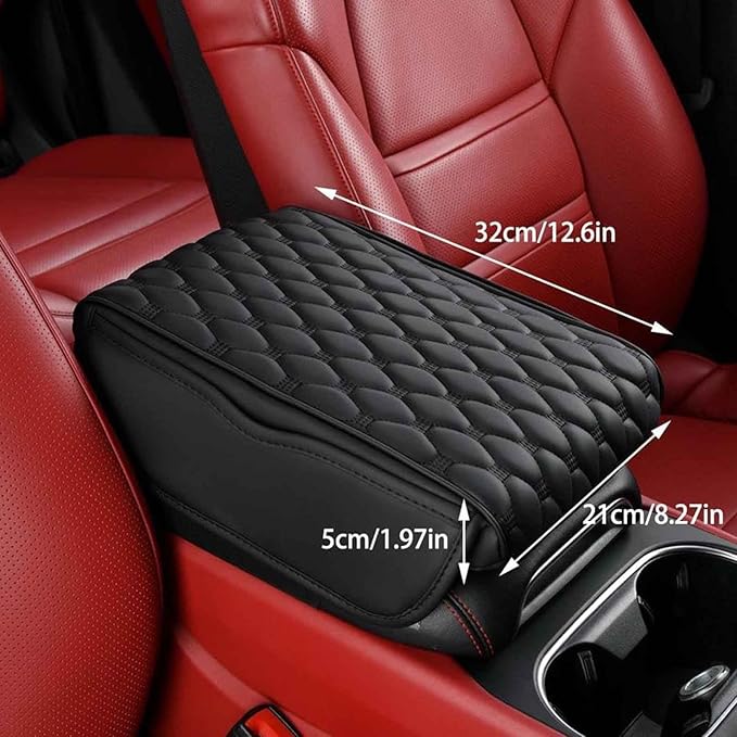 Car Center Console Cover for Dodge Ram 5th Ram 1500 2019-2024, Universal Leather Armrest Cover Protector Cushion Waterproof Interior Accessories with 2 Storage Bags,B/Brown