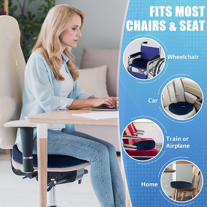 BlissTrends Donut Pillow Seat Cushion,Donut Chair Cushions for Postpartum Pregnancy & Hemorrhoids,Tailbone Pain Relief Cushion,Memory Foam Lifting Cushions for Office&Home Chairs (Blue)