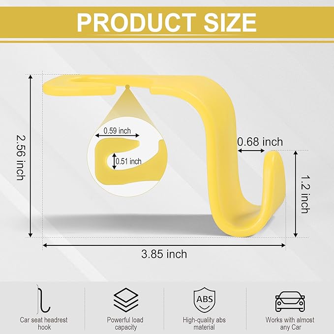 LivTee Car Seat Headrest Hook, Car Headrest Hidden Hook, 4 Pack Universal Auto Car Back Seat Hook Organizer for Purse Coat, Car Interior Accessories (Yellow)