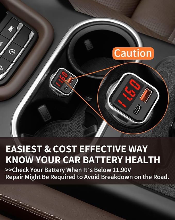 USB C Car Charger Adapter with Volt Meter, 30W Cigarette Lighter Adapter with Voltmeter, Type C Car Charger Fast Charging 12V, PD & QC 3.0 Compatible with iPhone 15 Pro Max, Samsung Galaxy S24