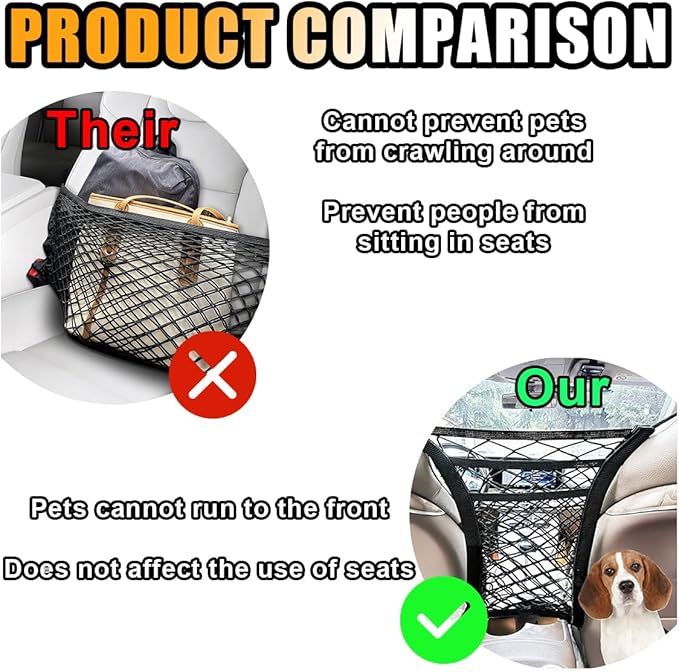 Universal Car 3-Layer Mesh Organizer Bag, Auto Seat Back Pocket Stretch Net Storage, SUV