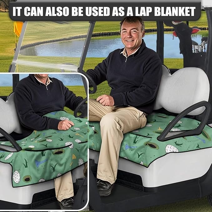Biyejit Golf Cart Seat Covers with 4 Pockets Golf Cart Seat Towel Blanket Fits 2-Seat Golf Carts, Golf Cart Accessories