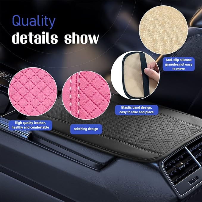 Ziciner Leather Car Center Console Armrest Pad, PU Waterproof Auto Seat Box Cover Protector, Hand Rest Cushion Protection Pad, Vehicles Interior Accessories Universal for Car,SUV (Pink)