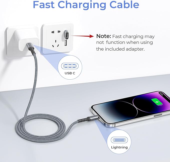 Basesailor Short 1FT iPhone 14 13 Charger Cable,USB C to Lightning Cable with USB A Adapter,Fast Charging Power Cord for Apple iPhone 12 11 Pro Max Plus XS XR X 8 7 6 Plus 5 SE,iPad 9 8th 9th Gen