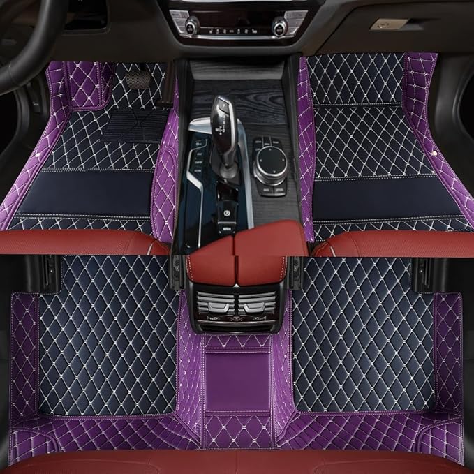 Custom Personalized Floor Mats for Cars，Luxury Full Coverage All Weather Car Floor Mats，Anti-Slip Leather Car Mat Set ，Custom Floor Mats for 99% of Cars, Trucks & SUVs (3D Purple and Black)