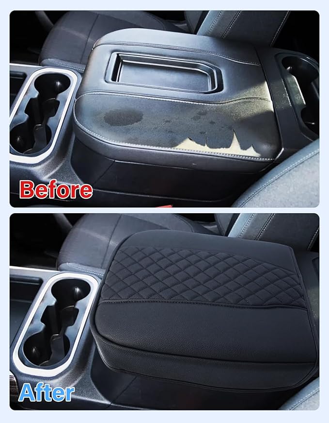 Center Console Armrest Cover for Chevy Chevrolet Silverado 1500/GMC Sierra 2019-2026, Tahoe/Suburban/Yukon 2021-2026, PU Leather Middle Console Lid Protector Arm Rest Cushion Thick Pad(Bucket Seat)