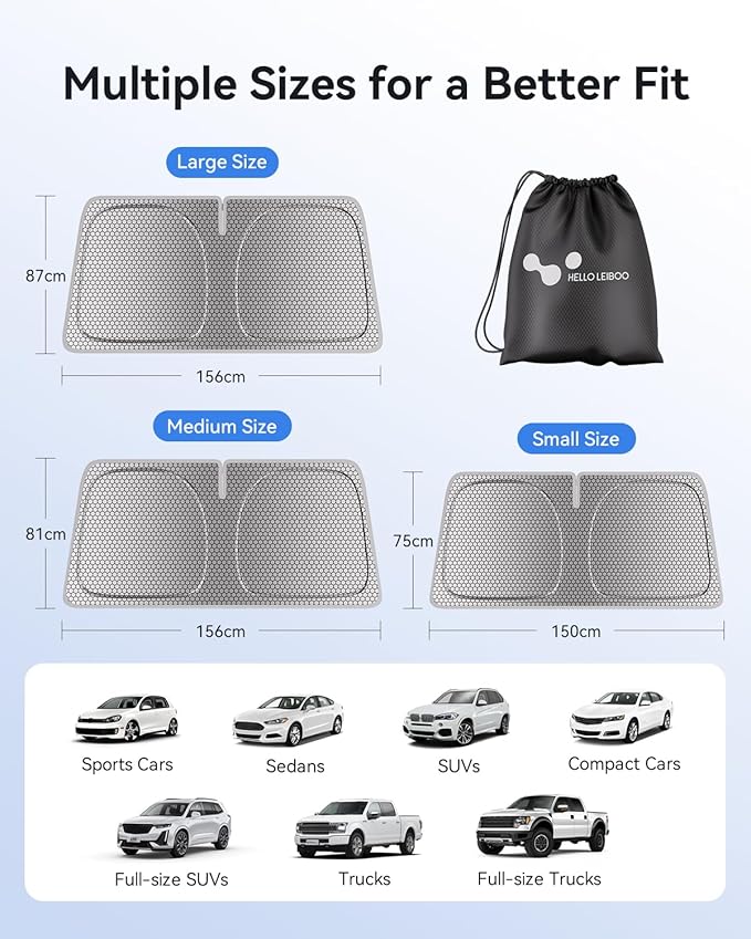 helloleiboo Graphene Car Windshield Sun Shade Car Sun Shade for Windshield with Heat Absorption Coating Foldable Design with UV Protection to Keep Your Car Interior Cooler Silver (X-Large-61 × 34 in)