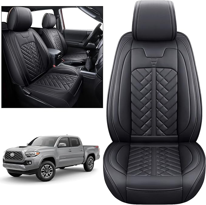 Tomatoman Tacoma Front Seat Covers Compatible with Toyota Tacoma 2005-2022 2023 2024 2025 2026 Trucks Access Crew Extended Double Cab TRD Sports SR V6 Heavy Duty Car Cushions(2 PCS Front/Black)