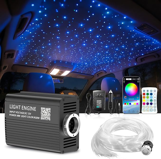 Starlight Headliner Kit 500Pcs 0.03in x 9.8ft – Twinkle Fiber Optic Car Roof Star Ceiling Lights | RGBW | Music Mode | APP & Remote Control | for Car & Home