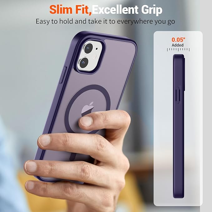 SUPFINE Magnetic for iPhone 12 Case/iPhone 12 Pro Case (Compatible with MagSafe)(Military Grade Drop Protection) Translucent Matte Shockproof Phone Cover,Dark Purple