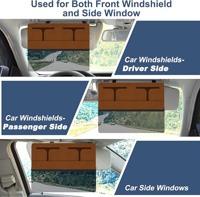 NAZZO Car Visor Extender Polarized, Sun Visor Extender for Car Attachment Sun Blocker, Anti-Glare Removable PC Lens to Expand Sunshade for Safe Driving, Brown