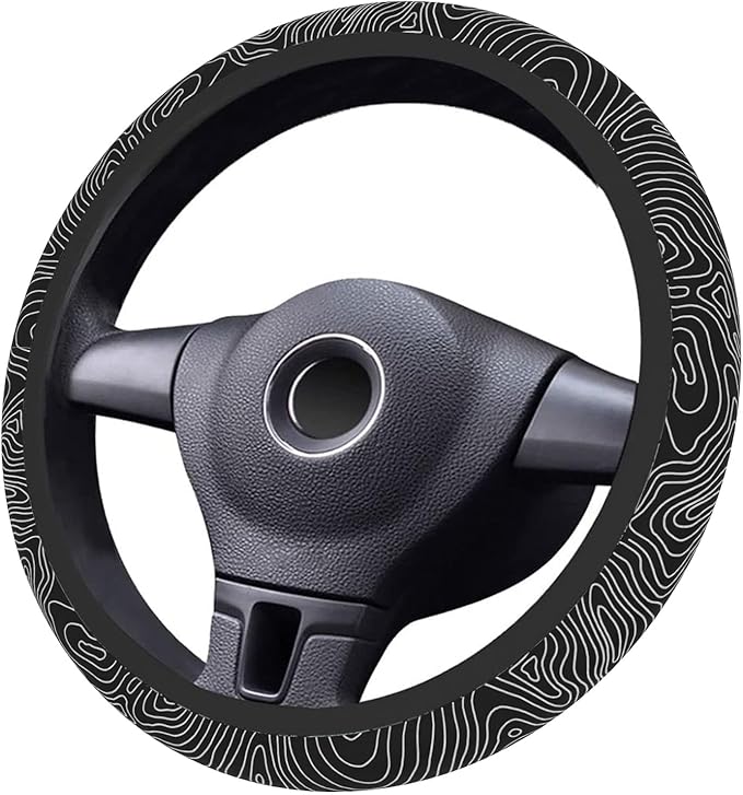 Car Steering Wheel Cover for Women Men, Non-Slip Topography Topographic Map Steering Wheel Protector, Universal 14"-15" Fit for Cars, SUVs, Trucks (Topography)