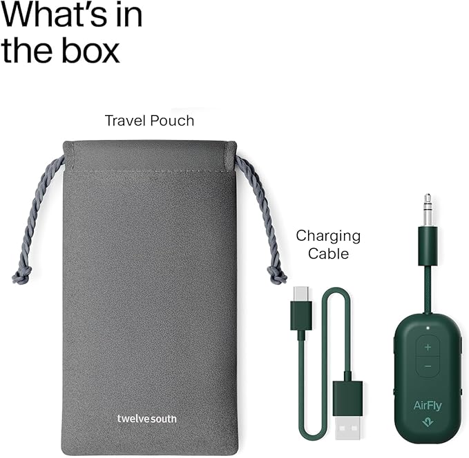 Twelve South AirFly Pro | Bluetooth Wireless Transmitter/Receiver Adapter for 2 Headphones, Audio Sharing, Compatible with 3.5mm aux Jack for Airplanes, TV, Gym, Stereo, and Travel, Evergreen
