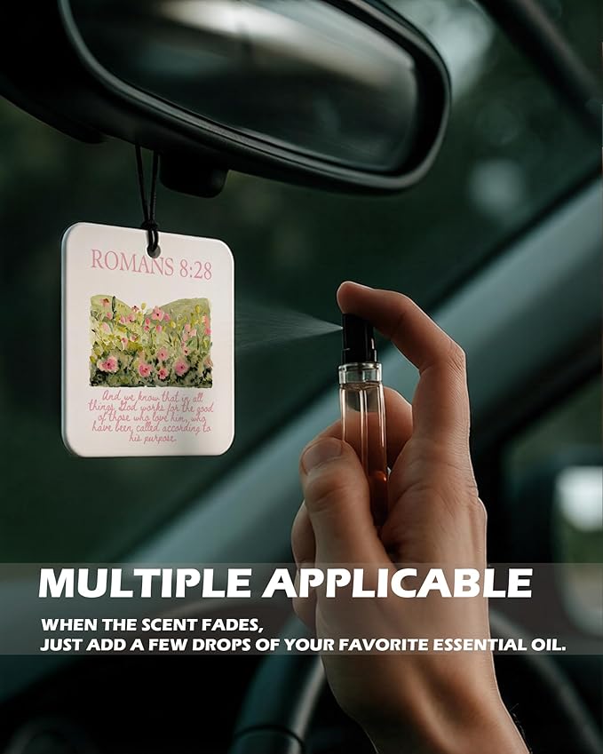 Pink Christian Square Citrus Car Air Freshener 4 Pcs, Preppy Floral Religious Bible Verse Hanging Air Freshener for Cars Bathroom Dorm Books Decor, Girly Christian Accessories Gifts for Women