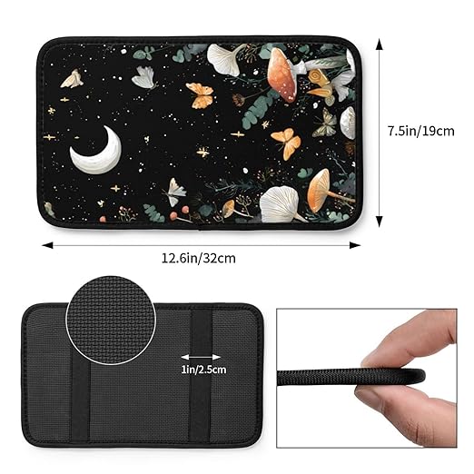 Moon Mushrooms Snails Car Auto Armrest Cushion Cover Accessories Center Console Seat Box Pad Protector Universal Decoration for Most Vehicle SUV Truck