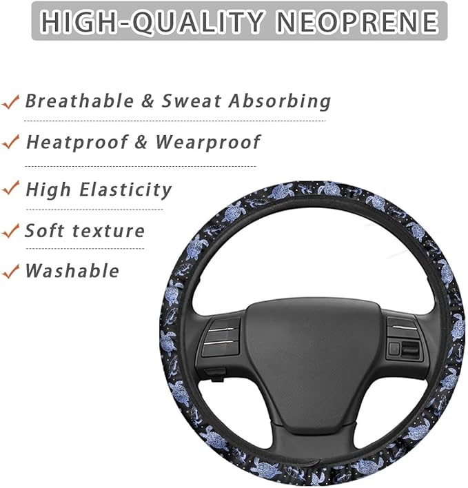 AFPANQZ Turtle Star Print Car Steering Wheel Cover Stretch-on Comfortable Grip Automotive Steering Wheel Cushion Anti-Slip Universal 14-15 inch Machine Washable