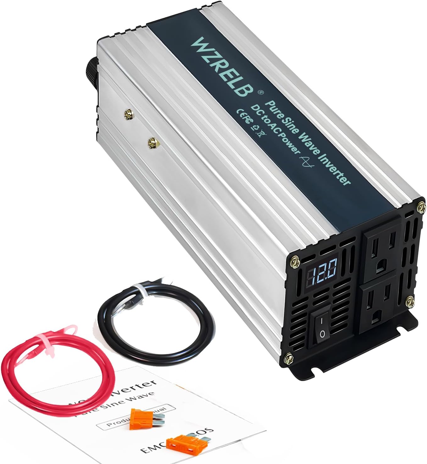 WZRELB 800W Pure Sine Wave Inverter 12V DC to 110V 120V AC,Car Power Inverter with Dual AC Outlets, LED Display,Off-Grid Portable Power Converter for Home, RV, Truck, Camping