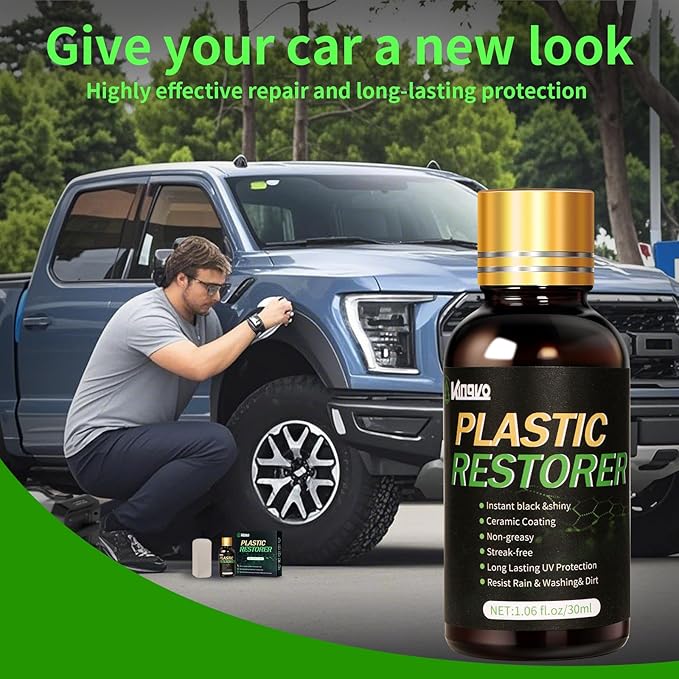 Kingvo Plastic Restorer for Cars, Black Plastic Trim Restoration,Vinyl Trim Restorer Automotive Hydrophobic Ceramic Coating with Foam Applicator,30ML(4-Pack)