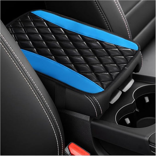 Car Center Console Cushion Pad, Universal Leather Waterproof Armrest Seat Box Cover, Comfortable Auto Armrest Cover Protector, Car Interior Decor Accessories for Most Vehicles (Black & Blue)