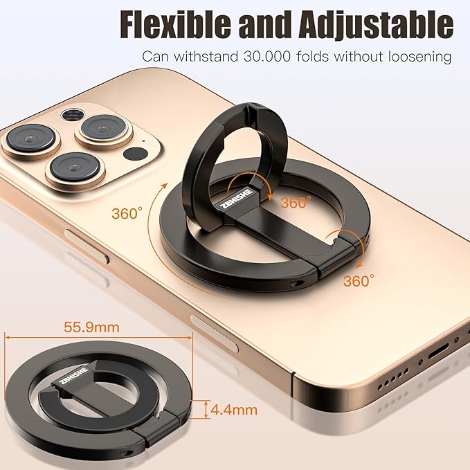 Magnetic Phone Ring for MagSafe Grip [Dual-Sided Magnetic] [Super Magnet] [Magnet Phone Stand Grip Compatible with Car Mounts] Mag Safe Accessory for iPhone 17/16/15/14/13 Pro Max Plus, Grey