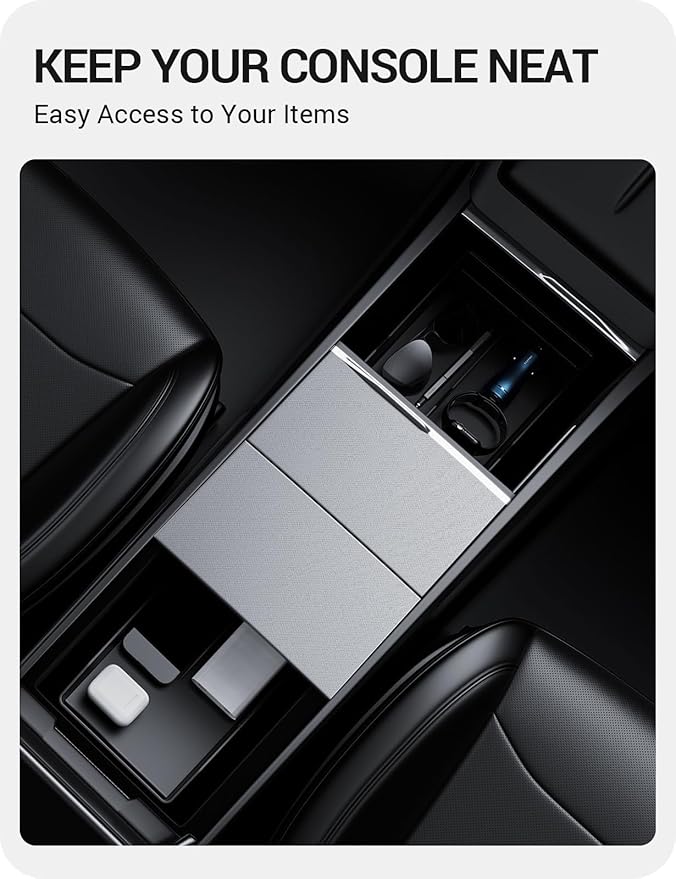 BASENOR 2026-2024 Tesla Model 3 Highland Lower Center Console Organizer Tray, (Proprietary Design) TPE Bottom Console Storage Box Pad for Model 3 Refresh Interior Accessories