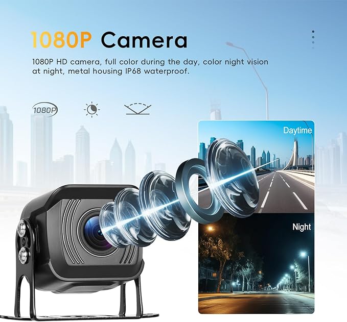 4K Wired Reverse Rear View Backup Camera System 7" Included AHD 1080P Cameras, IP68 Waterproof, Night Vision, BSD, Loop Recording fit for Tractor Truck Excavator Caravan Skid Steer Heavy Equipment