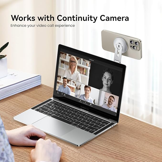 Laptop Phone Holder, Magnetic Phone Stand 15W Fast Wireless Charger for MagSafe for iPhone 17/16/15/14/13/12 & All Phones for Tesla (Silver)