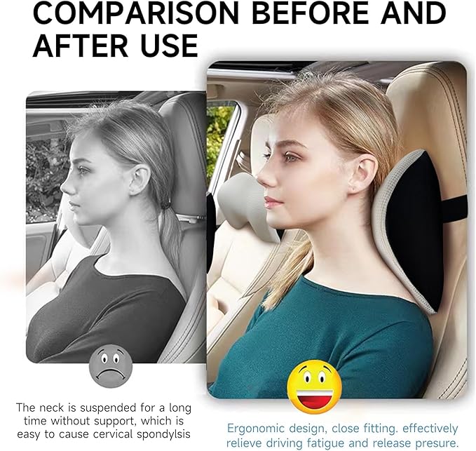 Make Comforting Car Headrest Pillow, Car Pillow for Driving with Adjustable Strap, 100% Memory Foam Neck Cushion, Breathable Removable Cover & Ergonomic Design - Car Neck Pillow(Moonlight-Silver, 1PC)
