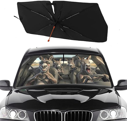 Socira Funny Donkey Car Windshield Sun Shade Umbrella Foldable Sunshade for Front Window Auto Windshield Sunshade Covers Car Accessories Protect from Sun Rays Heat Gifts 57'' X 30''