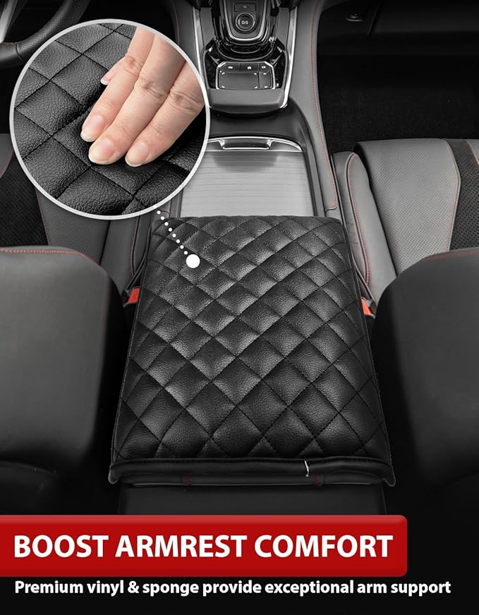 Center Console Armrest Cover Pad for Acura RDX 2019-2024, Middle Console Lid Protector Accessories, Vinyl Leather Cushioning, Anti-scratch, Black