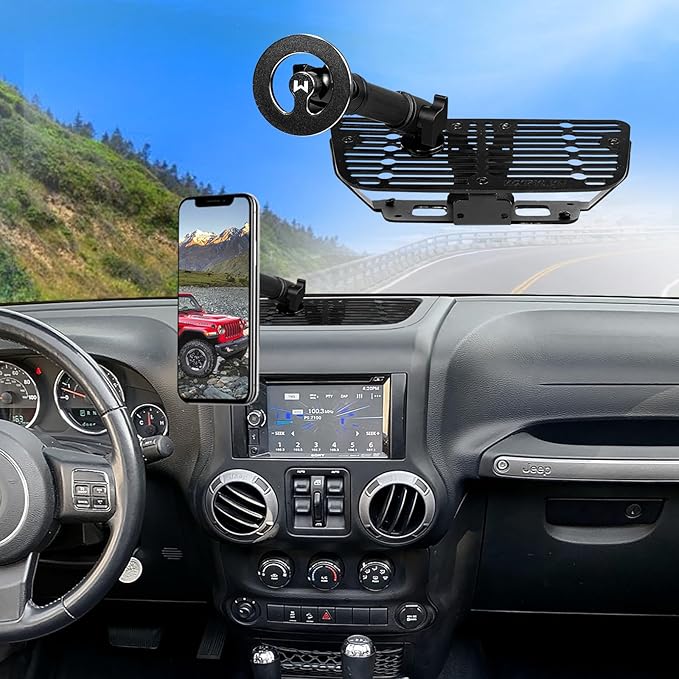 WXRYLYN All Metal J eep JK Phone Mount for 2011-2017 Wrangler JK JKU | Full Metal Magnetic Dash Phone Mount Phone Holder for iPhone 17/16 & Android | Not Fit 2018 Wrangler JL