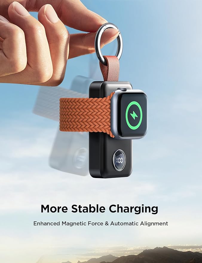 JOYROOM Portable 2000mAh Wireless Charger Compatible for Apple Watch Series 11/10/9/8/7/6/5/4/3/2/1/SE/UItra 3/UItra 2/Ultra, Compact Magnetic iWatch Charger Keychain Style Travel Essentials (Black)