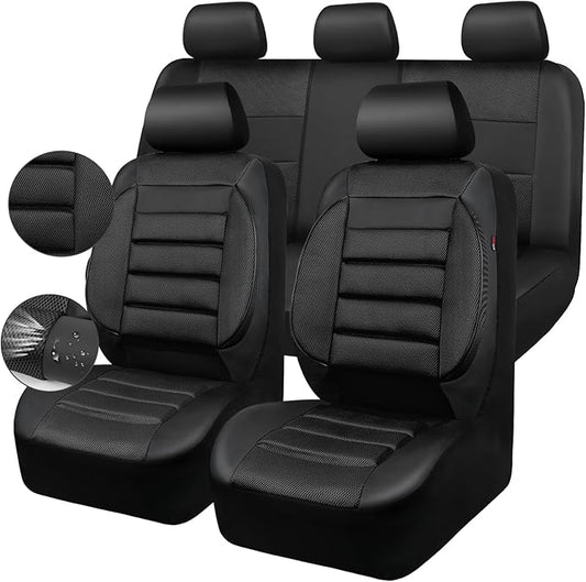 CAR PASS Breatherable Air Mesh Car Seat Covers Full Set, 3D Foam Back Support Automotive Seat Covers, All Season Car Seat Cover Fit Automotive,SUV,Sedan,Van, Airbag Compatible (Black)