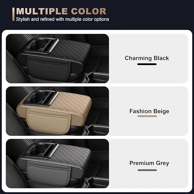 Center Console Cover Fit for Land Cruiser Faux Leather Car Armrest Cushion with Storage Bags, Cup Holder ＆ Phone Storage Multifunctional Middle Console Cover(Grey)