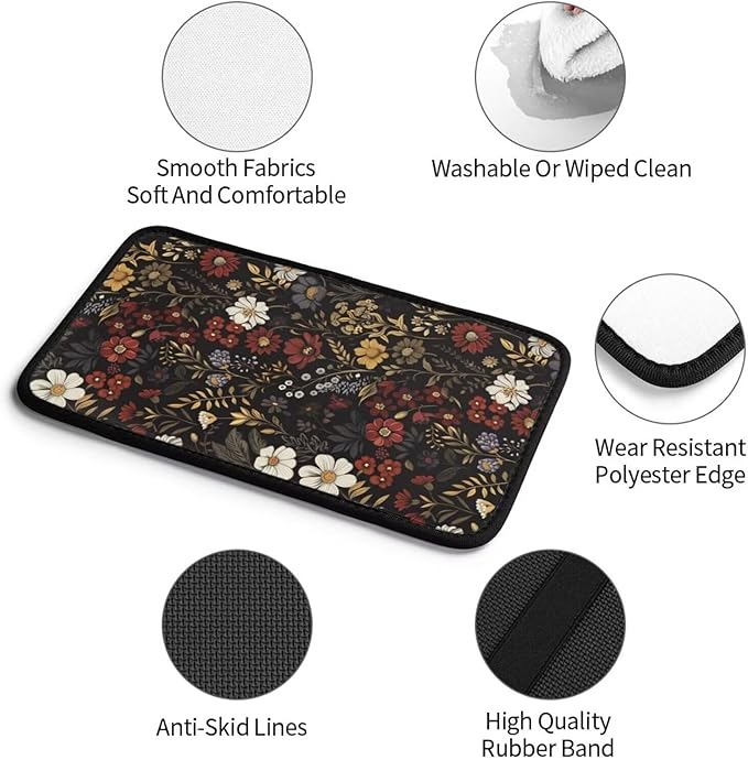 Center Console Covers for Cars Flower Pink Red Floral Boho Arm Rest Cover Daisy Black Retro Car Seat Armrest Pad Covers Middle Console Cover Hippie Boho Brown Car Accessories
