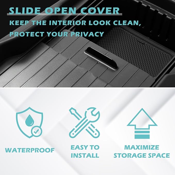 BestEvMod Lower Center Console Slide Cover Organizer Tray Compatible with 2026 2025 2024 2023 2022 EV6 Accessories Push-Pull Storage Box Protect Privacy (Slide Cover Version)