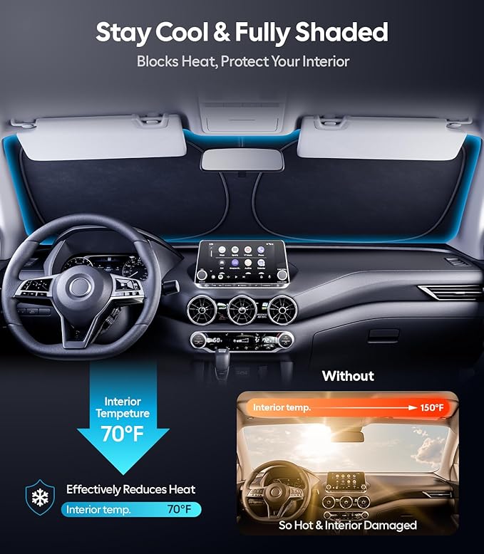 Wigoo Windshield Sunshade for Nissan Sentra 2020-2026 [100% Sun Block, 4th-Gen Cooling Tech] Foldable Heat Insulation Front Window Sunshade with Storage Bag, Compatible with Nissan Sentra