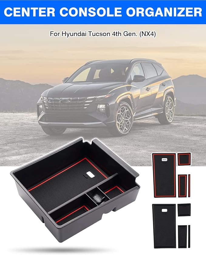 Autorder Center Console Organizer for 2022 2023 2024 Hyundai Tucson Accessories Armrest Storage Box Secondary Insert Tray with 2 Color Mats