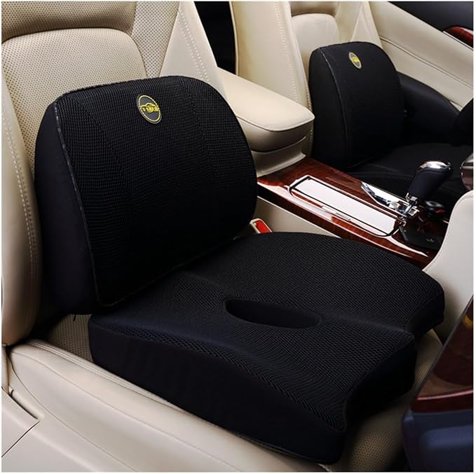 Heightening Wedge Car Seat Cushion Pad for Driving with Comfort Memory Foam, Curved Design Closely Adheres to The Lumbar Spine and Buttocks, Relieving Fatigue Broader Vision (Cushion Set,Black)
