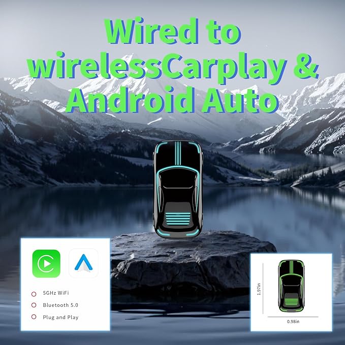 Wireless CarPlay Adapter, Convert Wired to Wireless CarPlay, Silver, Plug & Play, No Delay, USB & USB-C Compatible for Cars 2016+, Compatible with iOS & Android