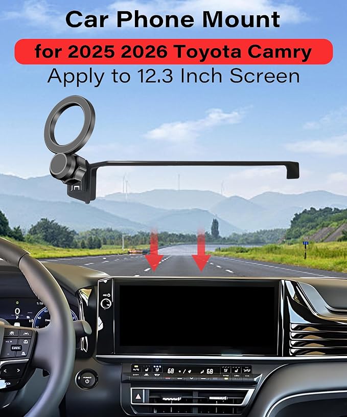 Magnetic Car Phone Mount for 2025 2026 Toyota Camry Accessories, for MagSafe Strong Magnets Cell Phone Holder 12.3-Inch Screen Cradles, with Portable Phone Gripper 360° Rotation